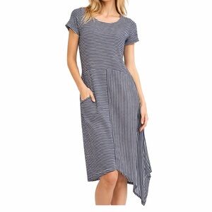 Eileen Fisher 100% Organic Linen Dress Women’s S/P Black White Striped